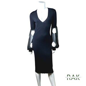 SACHIN & BABI Runway Black Knit Polka Dot Blouson Sleeve Dress | Size M | $495